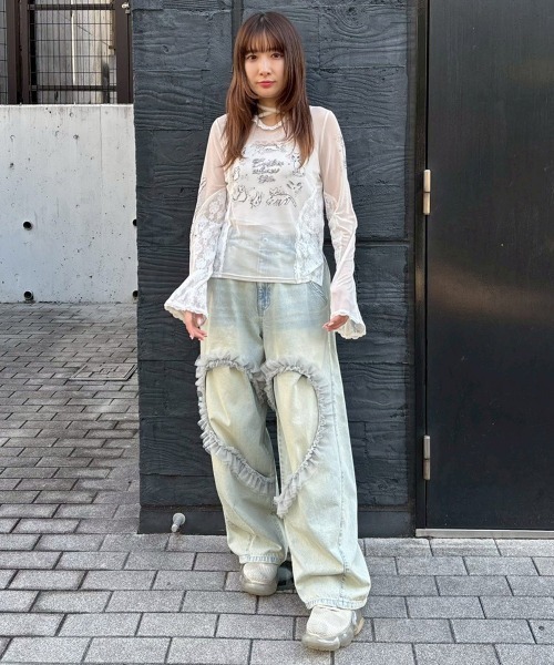 Candy Stripper（キャンディストリッパー）の「ADORES YOU SHEER トップス（Tシャツ/カットソー・レディース・ブラック/アイボリー/ピンク・FREE）」の6枚目の写真