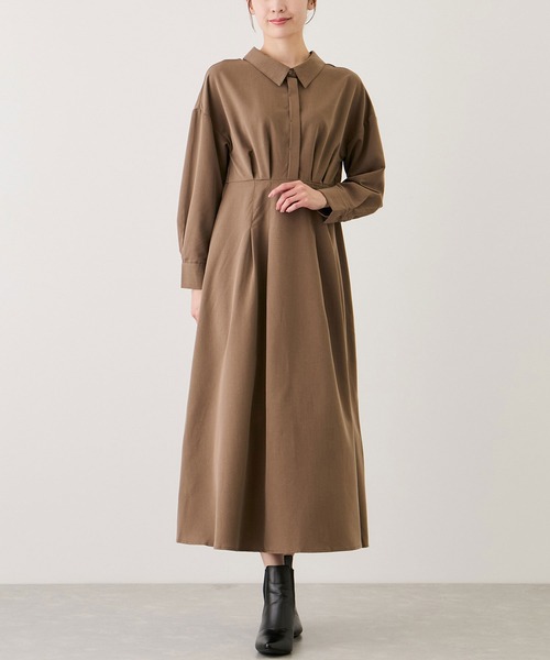 Jayro(ジャイロ)の「2WAYウエストタックシャツワンピース(シャツワンピース・レディース・ホワイト系その他/ダークブラウン/チャコールグレー・M)」の3枚目の写真