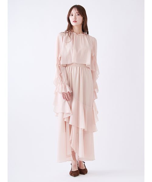 SNIDEL（スナイデル）の「ブラウスレイヤードフリルワンピース（ワンピース・レディース・ピンク/ミント/ドット・0/1）」の5枚目の写真