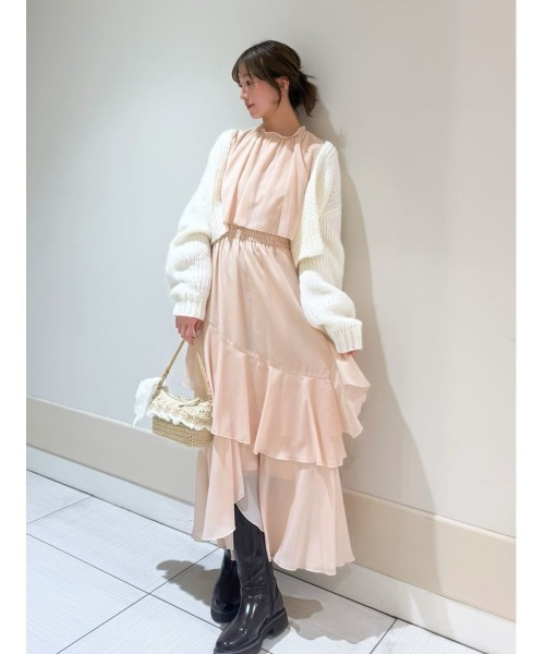 SNIDEL（スナイデル）の「ブラウスレイヤードフリルワンピース（ワンピース・レディース・ピンク/ミント/ドット・0/1）」の2枚目の写真