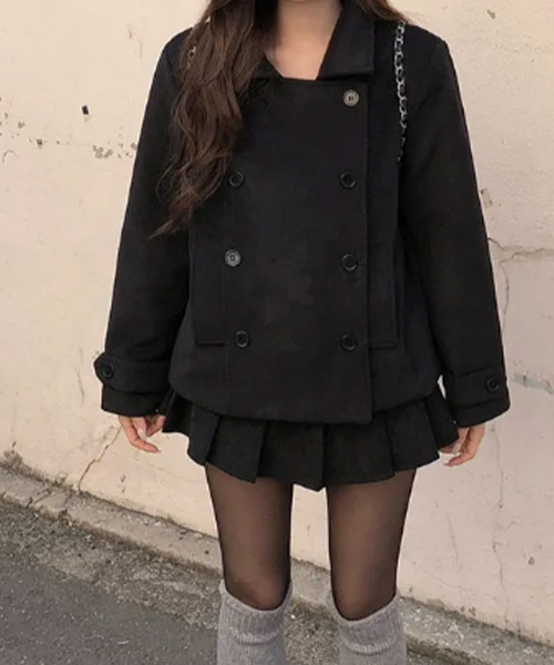 ピーコート ショートコート ブラック Edition（エディション） ピーコート pコート ウールカシミヤ ダブル