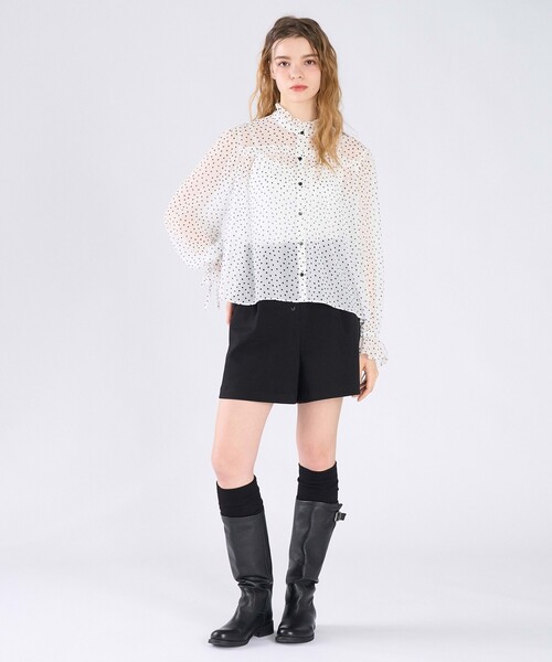 To b. by agnes b.（トゥービーバイアニエスベー）の「ドットプリント ヨウリュウ 長袖 ギャザー ブラウス（シャツ/ブラウス・レディース・ホワイト・FREE）」の6枚目の写真