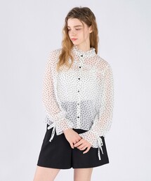 To b. by agnes b. | ドットプリント ヨウリュウ 長袖 ギャザー ブラウス(シャツ/ブラウス)