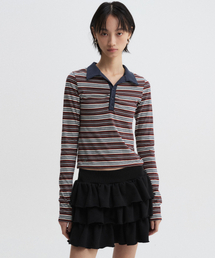 ストライプポロTシャツネイビー