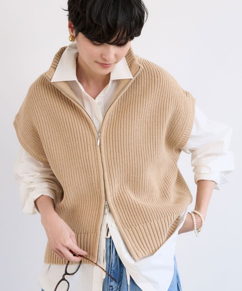 BARNYARDSTORM（バンヤードストーム）の「BARNYARDSTORM / アゼアミZIPハルベスト / ハンドウォッシャブル（ベスト・レディース・グレー/ベージュ/ホワイト・FREE）」の3枚目の写真