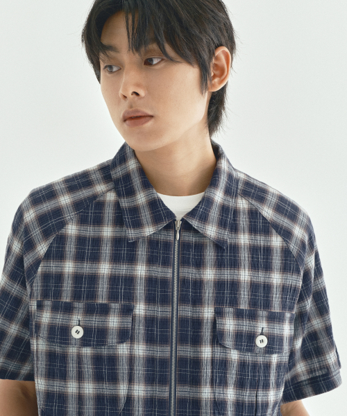 ECORR(エコル)の「チェック半袖ハーフジップシャツ_ネイビー(シャツ/ブラウス・メンズ・その他・M/L/3)」の5枚目の写真