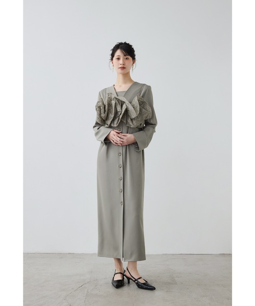 niana(ニアナ)の「ラッフルオーガンザドレス 2点セット パーティードレス オケージョンドレス 結婚式 二次会 同窓会 成人式 セレモニー お呼ばれワンピース(ドレス・レディース・ベージュ/グレイッシュベージュ/チャコール・L/M/S)」の4枚目の写真