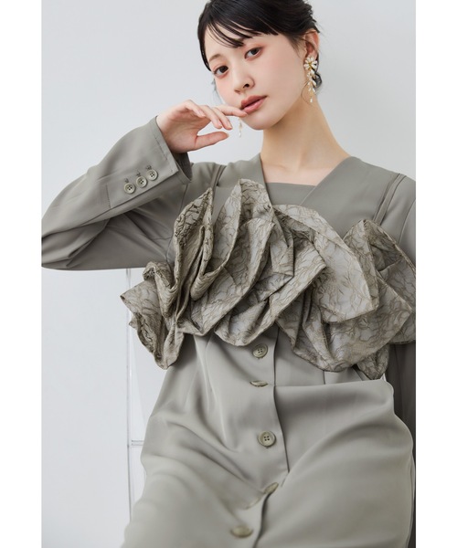 niana(ニアナ)の「ラッフルオーガンザドレス 2点セット パーティードレス オケージョンドレス 結婚式 二次会 同窓会 成人式 セレモニー お呼ばれワンピース(ドレス・レディース・ベージュ/グレイッシュベージュ/チャコール・L/M/S)」の10枚目の写真