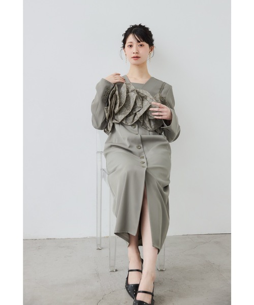 niana(ニアナ)の「ラッフルオーガンザドレス 2点セット パーティードレス オケージョンドレス 結婚式 二次会 同窓会 成人式 セレモニー お呼ばれワンピース(ドレス・レディース・ベージュ/グレイッシュベージュ/チャコール・L/M/S)」の11枚目の写真