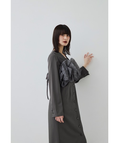 niana(ニアナ)の「ラッフルオーガンザドレス 2点セット パーティードレス オケージョンドレス 結婚式 二次会 同窓会 成人式 セレモニー お呼ばれワンピース(ドレス・レディース・ベージュ/グレイッシュベージュ/チャコール・L/M/S)」の14枚目の写真