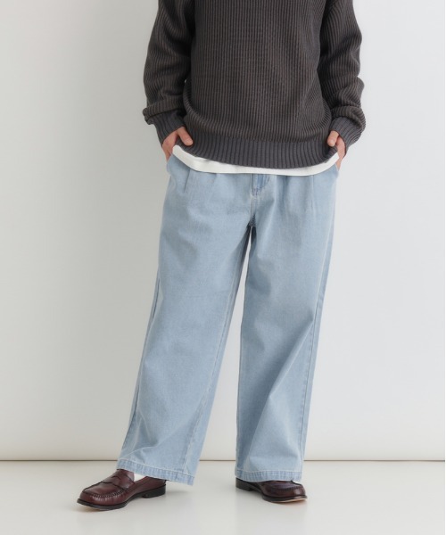 BACK NUMBER(バックナンバー)の「【BACK NUMBER】デニムワイドスラックス (ウォッシュ加工/タックパンツ/オンオフ兼用)(デニムパンツ・メンズ・ライトインディゴブルー/ダークインディゴブルー/ブラック・S/M/L/XL)」の3枚目の写真
