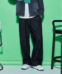 BACK NUMBER | 【BACK NUMBER】デニムワイドスラックス (ウォッシュ加工/タックパンツ/オンオフ兼用)(デニムパンツ)