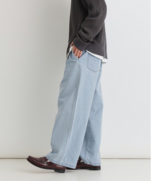 BACK NUMBER(バックナンバー)の「【BACK NUMBER】デニムワイドスラックス (ウォッシュ加工/タックパンツ/オンオフ兼用)(デニムパンツ・メンズ・ライトインディゴブルー/ダークインディゴブルー/ブラック・S/M/L/XL)」の5枚目の写真