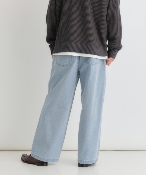 BACK NUMBER(バックナンバー)の「【BACK NUMBER】デニムワイドスラックス (ウォッシュ加工/タックパンツ/オンオフ兼用)(デニムパンツ・メンズ・ライトインディゴブルー/ダークインディゴブルー/ブラック・S/M/L/XL)」の6枚目の写真
