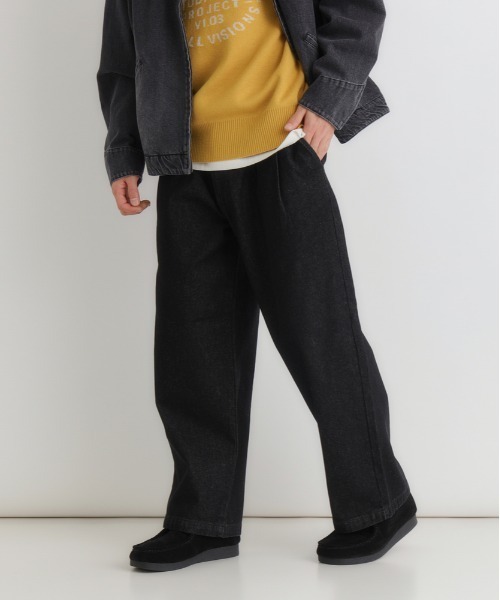 BACK NUMBER(バックナンバー)の「【BACK NUMBER】デニムワイドスラックス (ウォッシュ加工/タックパンツ/オンオフ兼用)(デニムパンツ・メンズ・ライトインディゴブルー/ダークインディゴブルー/ブラック・S/M/L/XL)」の12枚目の写真