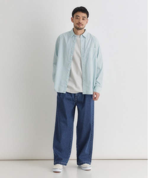 BACK NUMBER(バックナンバー)の「【BACK NUMBER】デニムワイドスラックス (ウォッシュ加工/タックパンツ/オンオフ兼用)(デニムパンツ・メンズ・ライトインディゴブルー/ダークインディゴブルー/ブラック・S/M/L/XL)」の7枚目の写真