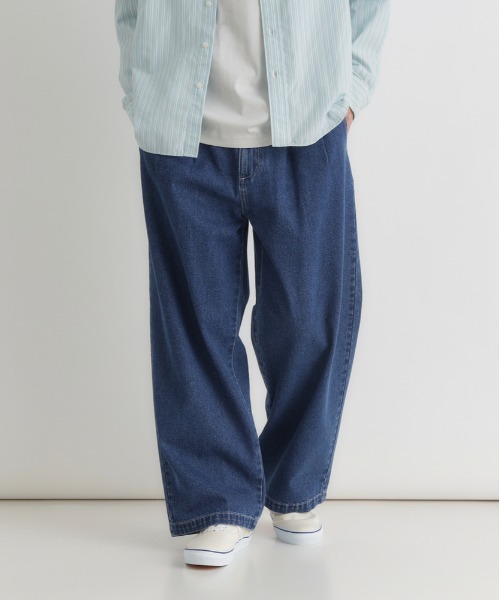 BACK NUMBER(バックナンバー)の「【BACK NUMBER】デニムワイドスラックス (ウォッシュ加工/タックパンツ/オンオフ兼用)(デニムパンツ・メンズ・ライトインディゴブルー/ダークインディゴブルー/ブラック・S/M/L/XL)」の6枚目の写真