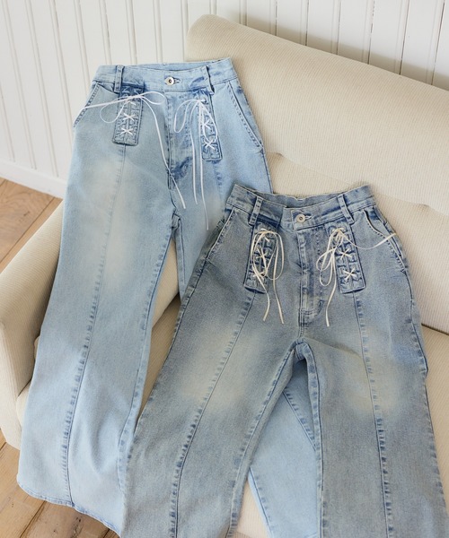 one after another NICE CLAUP(ワンアフターアナザーナイスクラップ)の「【Denim Collection】フロントリボンデニムパンツ(デニムパンツ・レディース・ブルー系その他/サックスブルー・SMALL/MEDIUM)」の12枚目の写真