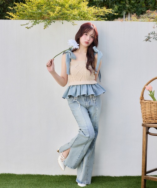 セール】【Denim Collection】フロントリボンデニムパンツ（デニム