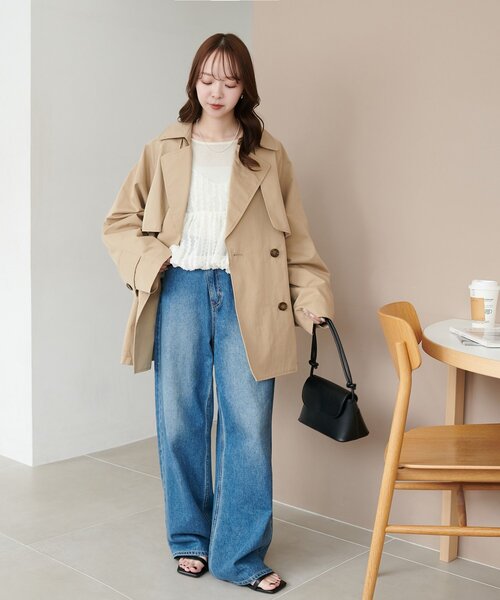 DISCOAT（ディスコート）の「ミドルトレンチコート（トレンチコート・レディース・ライトベージュ/ベージュ・FREE）」の4枚目の写真