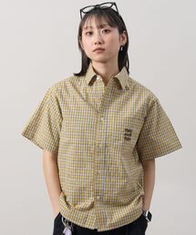 【FFEIN（フェイン）】アソートワンポイント刺繍半袖チェックラウンドシャツ / レギュラーカラー 半袖 レイヤード ポケット