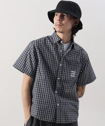 【FFEIN(フェイン)】アソートワンポイント刺繍半袖チェックラウンドシャツ / レギュラーカラー 半袖 レイヤード ポケット