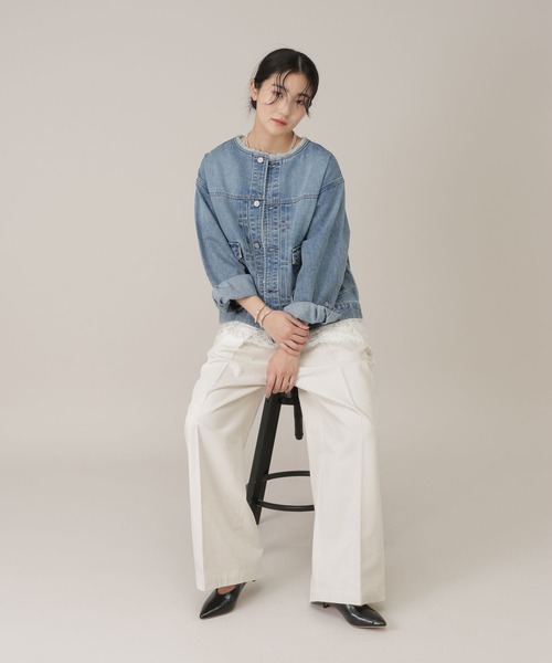 GLOBAL WORK（グローバルワーク）の「ワイドチノパンツ/650200（チノパンツ・レディース・ホワイト系その他3/ライトベージュ/ネイビー・LARGE/MEDIUM）」の7枚目の写真