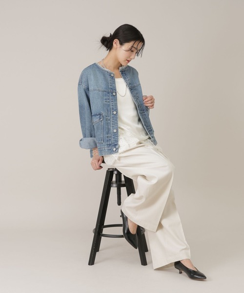 GLOBAL WORK（グローバルワーク）の「ワイドチノパンツ/650200（チノパンツ・レディース・ホワイト系その他3/ライトベージュ/ネイビー・LARGE/MEDIUM）」の8枚目の写真