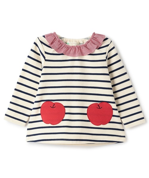 baby cheer（ベイビーチアー）の「リンゴフリルトレーナー（スウェット・キッズ・ネイビー・110cm）」の2枚目の写真