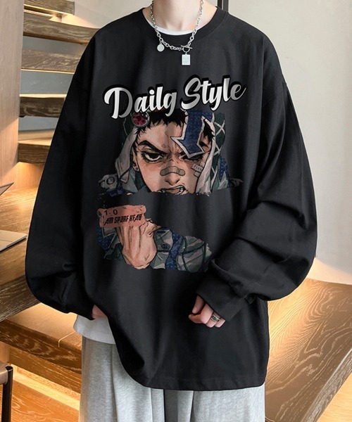 KELVIN（ケルヴァン）の「Graphic Print Oversized Long Sleeve Tee  グラフィックプリント オーバーサイズTシャツ(ロンT)（Tシャツ/カットソー・メンズ・ホワイト/バーガンディー/ブラック・MEDIUM/LARGE）」の2枚目の写真