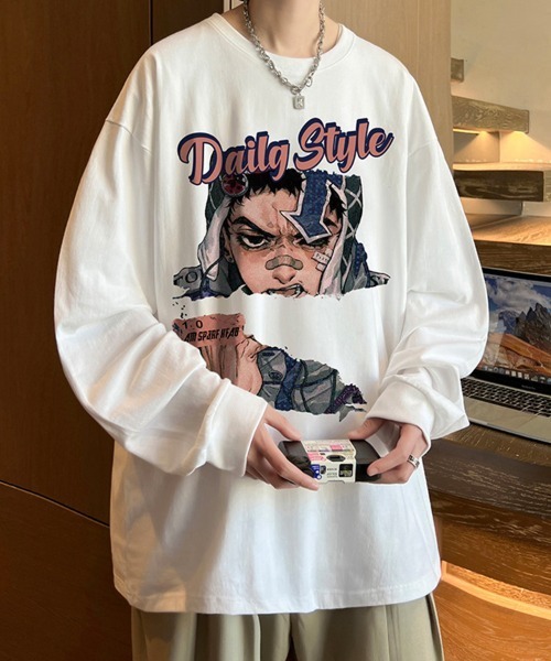 KELVIN（ケルヴァン）の「Graphic Print Oversized Long Sleeve Tee  グラフィックプリント オーバーサイズTシャツ(ロンT)（Tシャツ/カットソー・メンズ・ホワイト/バーガンディー/ブラック・MEDIUM/LARGE）」の8枚目の写真