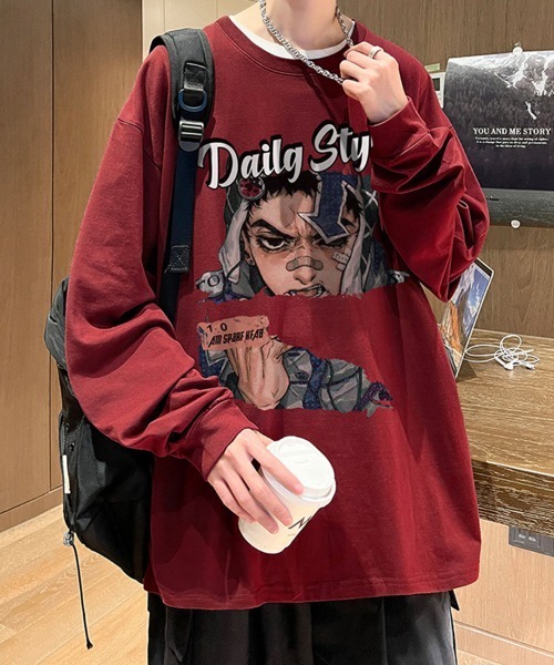 KELVIN（ケルヴァン）の「Graphic Print Oversized Long Sleeve Tee  グラフィックプリント オーバーサイズTシャツ(ロンT)（Tシャツ/カットソー・メンズ・ホワイト/バーガンディー/ブラック・MEDIUM/LARGE）」の5枚目の写真