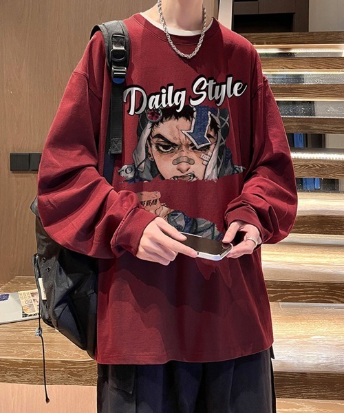 KELVIN（ケルヴァン）の「Graphic Print Oversized Long Sleeve Tee  グラフィックプリント オーバーサイズTシャツ(ロンT)（Tシャツ/カットソー・メンズ・ホワイト/バーガンディー/ブラック・MEDIUM/LARGE）」の12枚目の写真