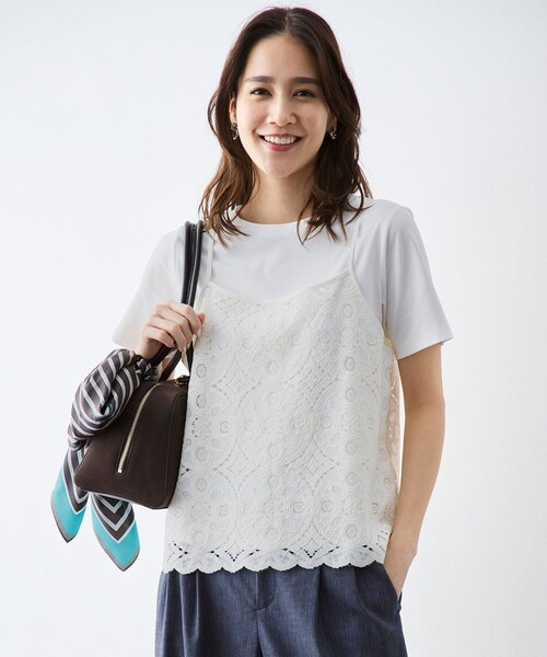 自由区(ジユウク)の「レースコンビ Tシャツ(Tシャツ/カットソー・レディース・ブラック系1/アイボリー系1・40/38)」の2枚目の写真