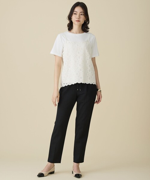 自由区(ジユウク)の「レースコンビ Tシャツ(Tシャツ/カットソー・レディース・ブラック系1/アイボリー系1・40/38)」の4枚目の写真