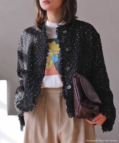 AKTE（アクテ）の「ノーカラーツイードジャケット（ノーカラージャケット・レディース・ベージュ系/ブラック系・2/1）」の2枚目の写真