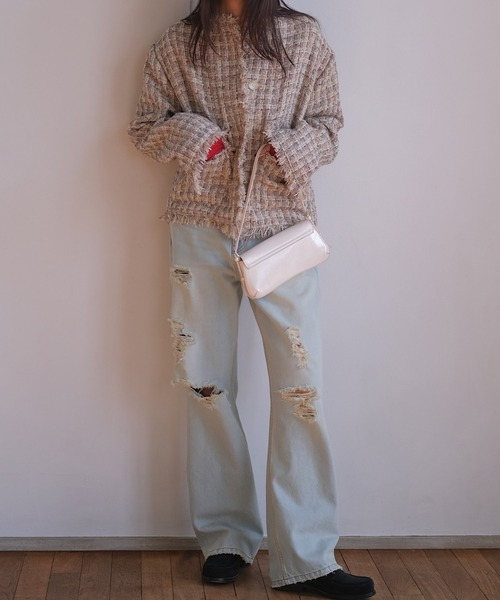 AKTE（アクテ）の「ノーカラーツイードジャケット（ノーカラージャケット・レディース・ベージュ系/ブラック系・2/1）」の10枚目の写真