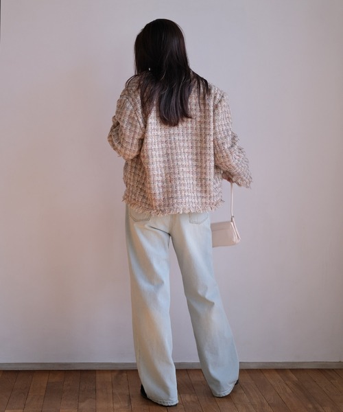 AKTE（アクテ）の「ノーカラーツイードジャケット（ノーカラージャケット・レディース・ベージュ系/ブラック系・2/1）」の11枚目の写真