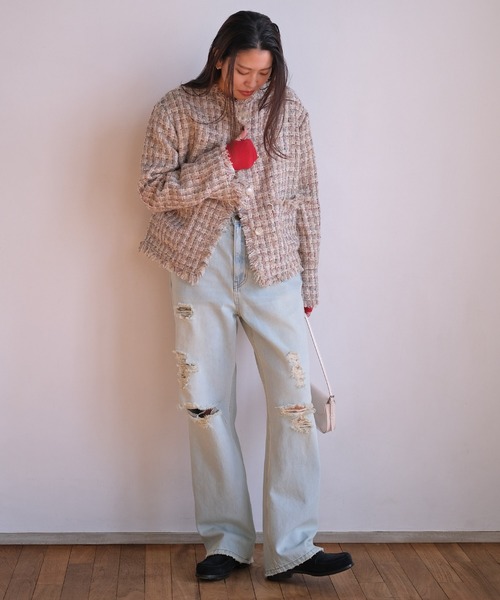 AKTE（アクテ）の「ノーカラーツイードジャケット（ノーカラージャケット・レディース・ベージュ系/ブラック系・2/1）」の12枚目の写真