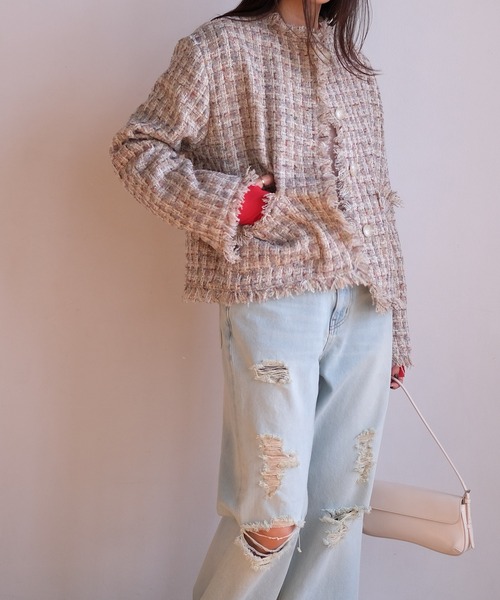 AKTE（アクテ）の「ノーカラーツイードジャケット（ノーカラージャケット・レディース・ベージュ系/ブラック系・2/1）」の13枚目の写真