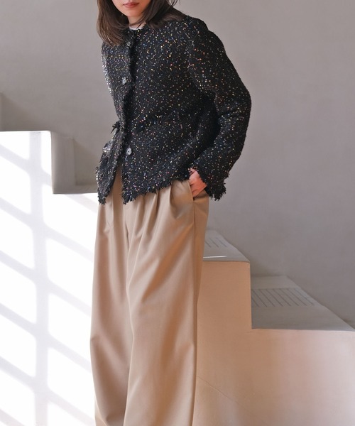 AKTE（アクテ）の「ノーカラーツイードジャケット（ノーカラージャケット・レディース・ベージュ系/ブラック系・2/1）」の14枚目の写真