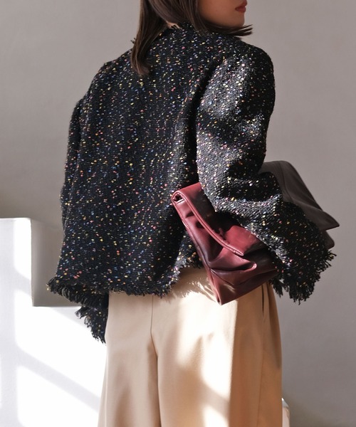 AKTE（アクテ）の「ノーカラーツイードジャケット（ノーカラージャケット・レディース・ベージュ系/ブラック系・2/1）」の17枚目の写真