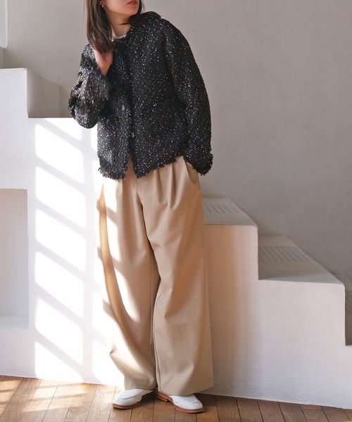 AKTE（アクテ）の「ノーカラーツイードジャケット（ノーカラージャケット・レディース・ベージュ系/ブラック系・2/1）」の21枚目の写真