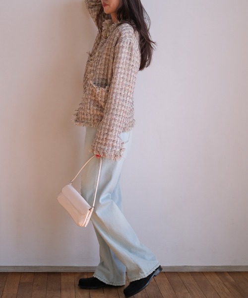 AKTE（アクテ）の「ノーカラーツイードジャケット（ノーカラージャケット・レディース・ベージュ系/ブラック系・2/1）」の6枚目の写真