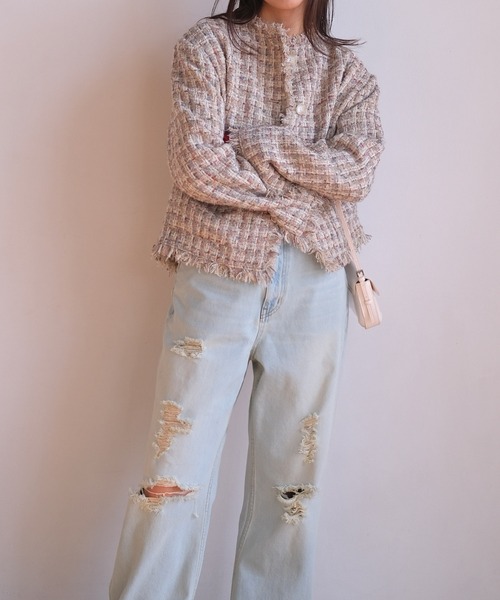 AKTE（アクテ）の「ノーカラーツイードジャケット（ノーカラージャケット・レディース・ベージュ系/ブラック系・2/1）」の8枚目の写真