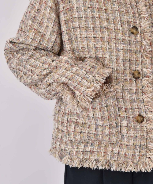 AKTE（アクテ）の「ノーカラーツイードジャケット（ノーカラージャケット・レディース・ベージュ系/ブラック系・2/1）」の4枚目の写真