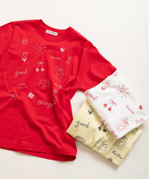 CHILD WOMAN(チャイルドウーマン)の「40/2天竺“good things”刺繍 半袖Tシャツ(Tシャツ/カットソー・レディース・イエロー/レッド/ホワイト・FREE)」の1枚目の写真