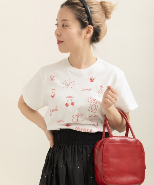 CHILD WOMAN(チャイルドウーマン)の「40/2天竺“good things”刺繍 半袖Tシャツ(Tシャツ/カットソー・レディース・イエロー/レッド/ホワイト・FREE)」の9枚目の写真