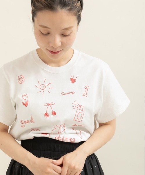 CHILD WOMAN(チャイルドウーマン)の「40/2天竺“good things”刺繍 半袖Tシャツ(Tシャツ/カットソー・レディース・イエロー/レッド/ホワイト・FREE)」の12枚目の写真