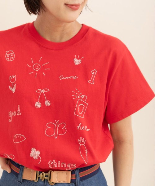 CHILD WOMAN(チャイルドウーマン)の「40/2天竺“good things”刺繍 半袖Tシャツ(Tシャツ/カットソー・レディース・イエロー/レッド/ホワイト・FREE)」の13枚目の写真